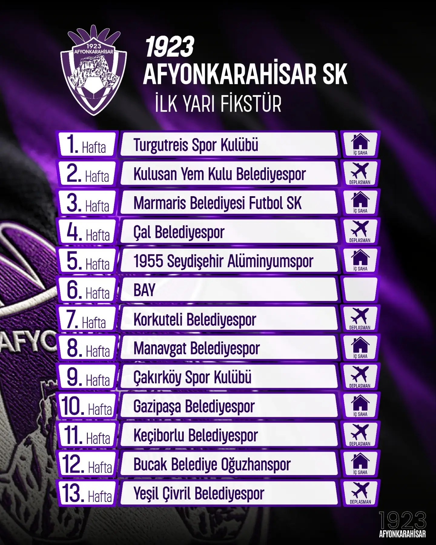 1923 Afyonkarahisar SK, sezon fikstürünü açıkladı