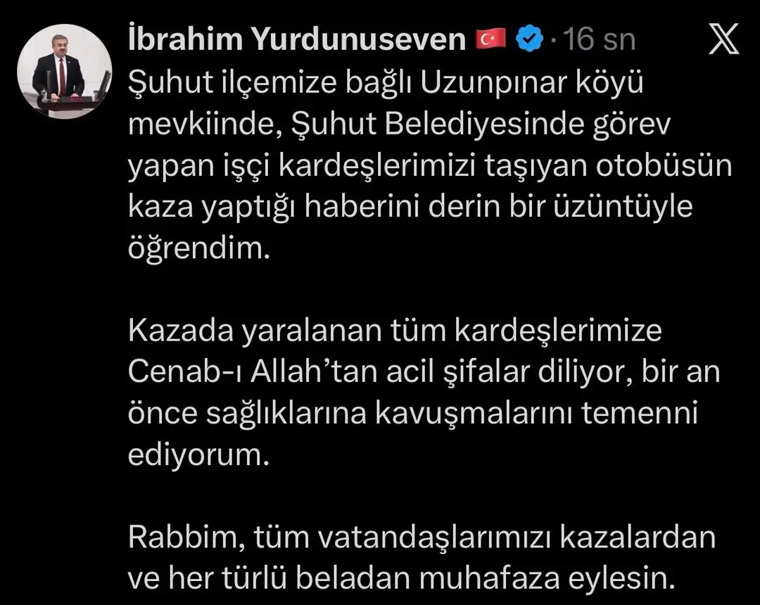 Şuhut Belediyesinde Görev Yapan İşçileri Taşıyan Otobüsün Kaza Yaptığı Üzücü Haberi