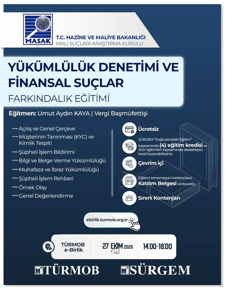 T.C. Hazine ve Maliye Bakanlığı MASAK İş Birliğiyle Yükümlülük Denetimi ve Finansal Suçlar Farkındalık Eğitimi
