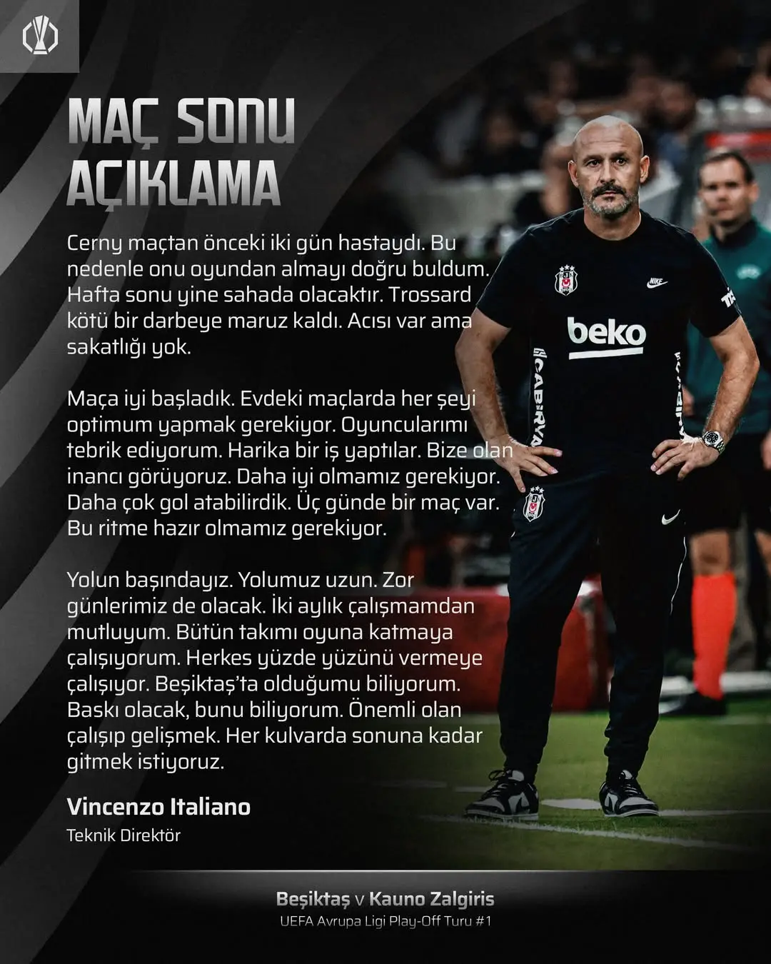 Beşiktaş'tan Maç Sonu Açıklama: Vincenzo Italiano