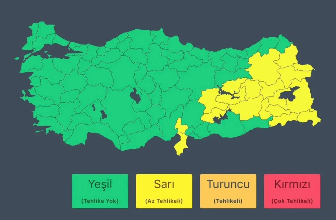 Meteoroloji Genel Müdürlüğü'nden alınan son bilgilere göre;