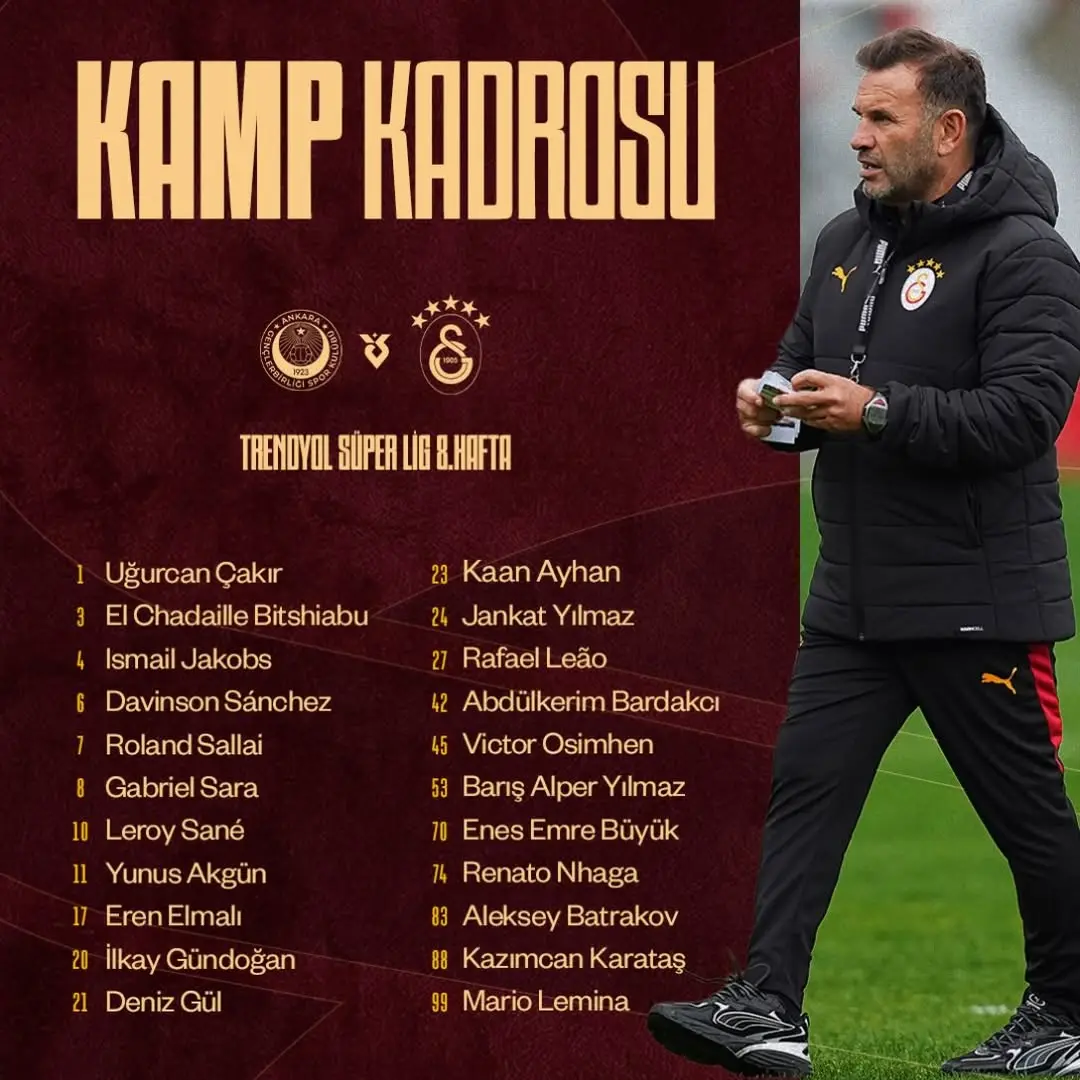 Galatasaray'ın Gençlerbirliği Maçı Kamp Kadrosu Açıklandı