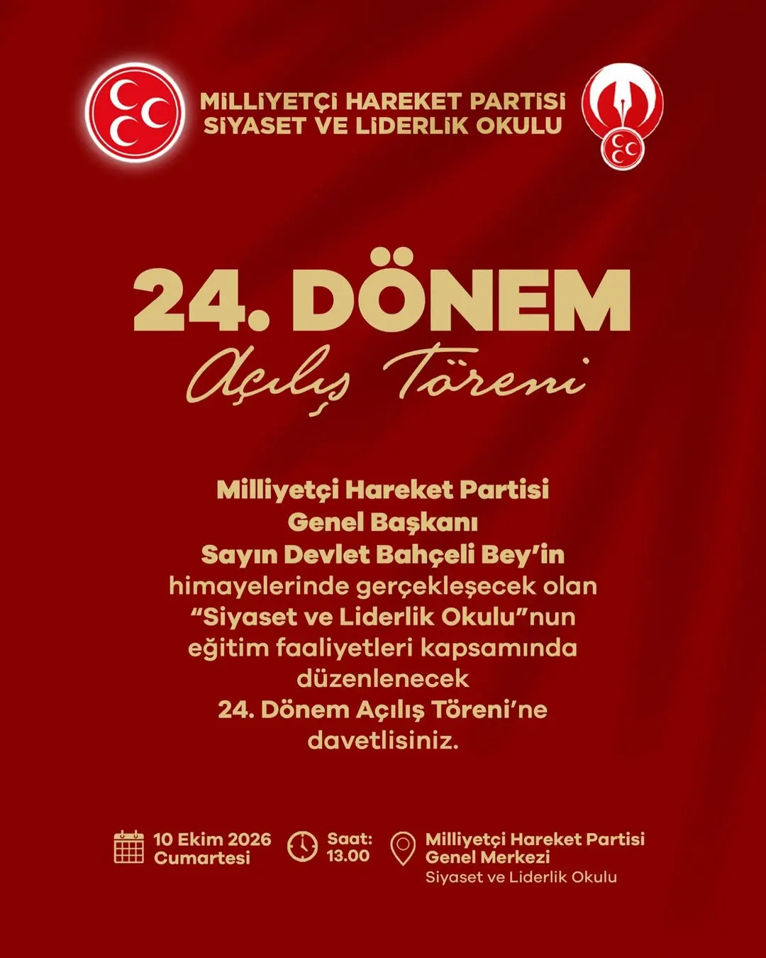 Milliyetçi Hareket Partisi Genel Başkanı Sayın Devlet Bahçeli Bey’in himayelerinde gerçekleşecek olan...