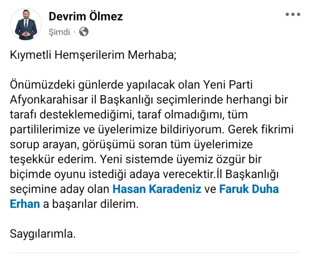 Afyonkarahisar İl Başkanlığı Seçimleri Hakkında Açıklama