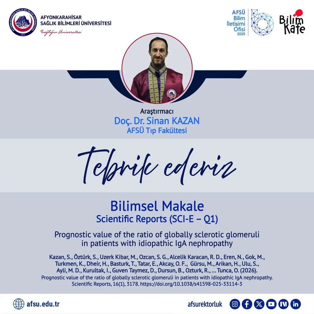 Akademik Başarı: AFSÜ Öğretim Üyesi Tarafından Yayımlanan Bilimsel Makale (Scientific Reports)