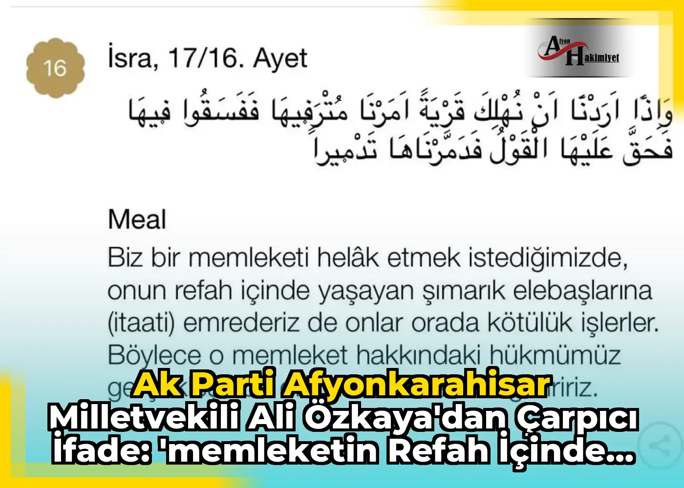 Ak Parti Afyonkarahisar Milletvekili Ali Özkaya'dan Çarpıcı İfade: 'Memleketin Refah İçinde Yaşayan Şımarıkları'