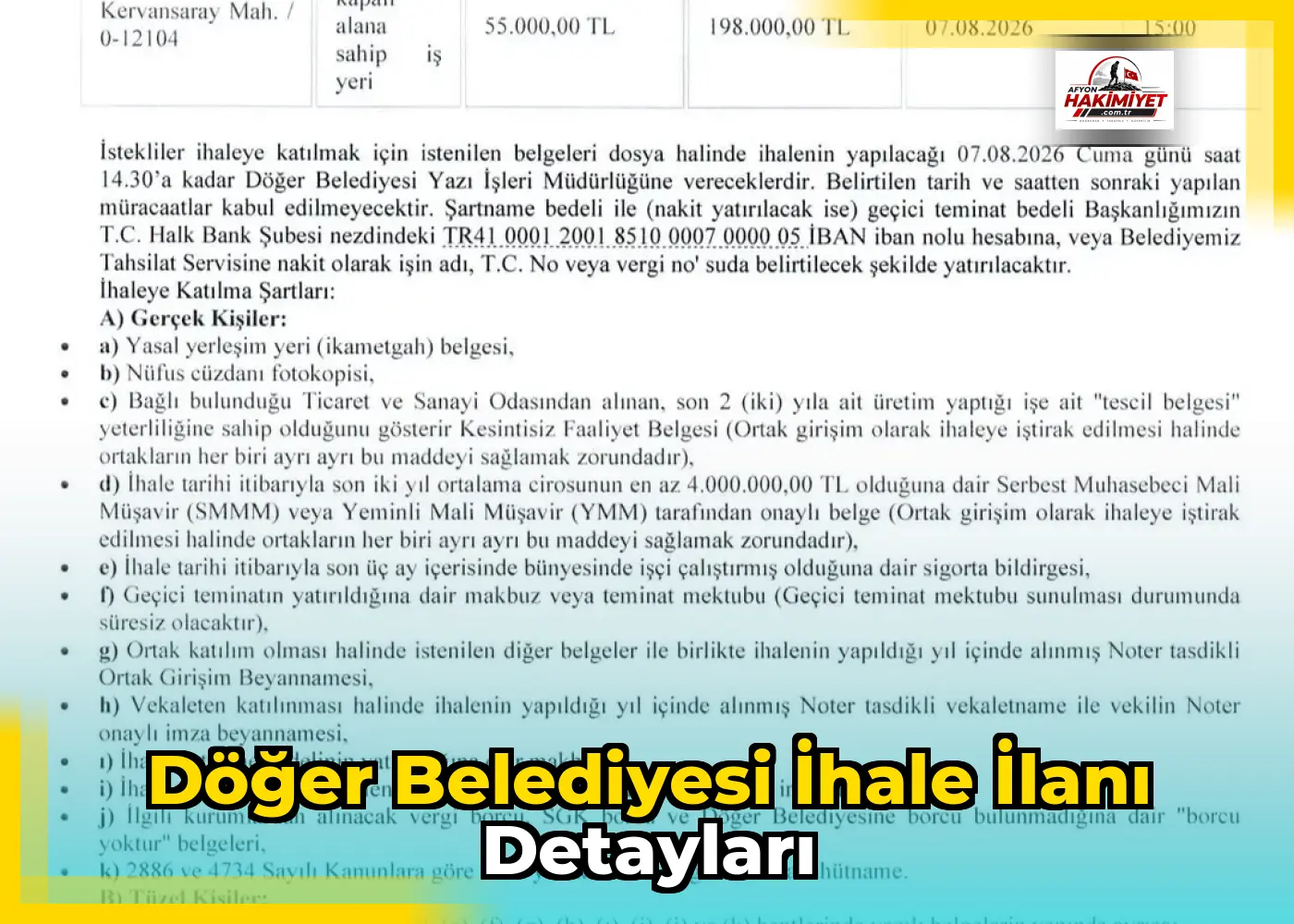 Döğer Belediyesi İhale İlanı Detayları